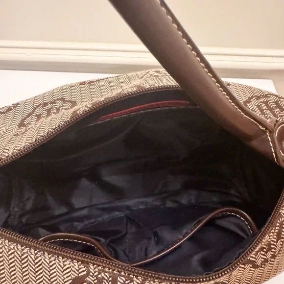 Vtg Y2K Tommy Hilfiger Logo Brown Purse Shoulder Bag Fall Herringbone EUC - Picture 10 of 10